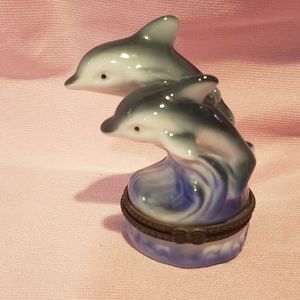 🦖Double Dolphin Jumping From Ocean Hinged Trinket Box🦖